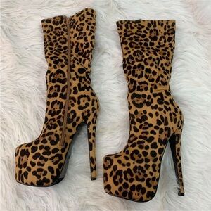 bebe Leopard Print Heeled Boots